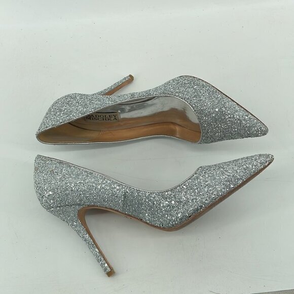 BADGLEY Mischka glitter sparkly silver pump high heel New Years Christmas party - Picture 14 of 16